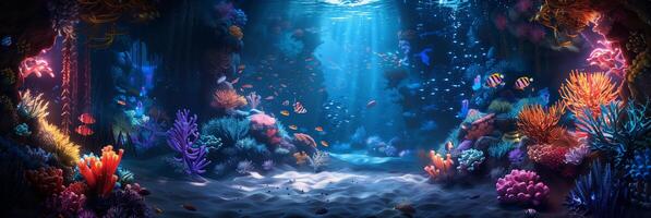 Underwater scene with coral reef and fish photo