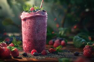 A smoothie with berries and chia seeds photo
