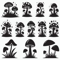 black and white mushrooms set of icons design on a white background vector