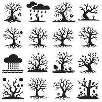 A set of black silhouettes of trees and plants on a white background vector