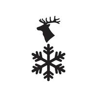 A black and white snowflake and a deer head design on a white background vector