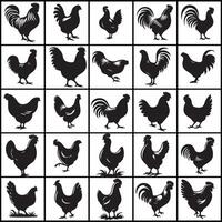 A set of silhouettes of roosters and chickens design on a white background vector
