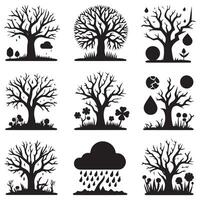 Creative set of black silhouettes of trees and plants design on a white background vector