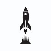 A black and white illustration of a rocket taking off design on a white background vector