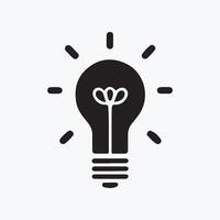 A black light bulb with a heart inside design on a white background vector