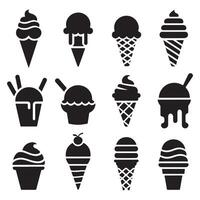 silhouette ice cream icons set, black and white illustration design on a white background vector