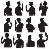 Creative collection of silhouettes of men with cell phones design on a white background vector