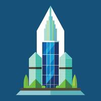 A flat design of a skyscraper with a green roof vector