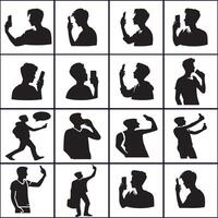 A collection of silhouettes of people using cell phones design on a white background vector