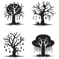 Four different trees with dripping water and leaves design on a white background vector