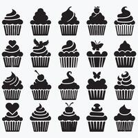 silhouette cupcakes icons set design on a white background vector