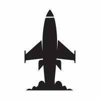A black and white illustration of a jet plane design on a white background vector