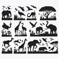 set of silhouettes of animals in Africa design on a white background vector