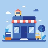 A small store with a car and a mailbox vector