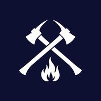 Two crossed axes and fire icon design on a white background vector