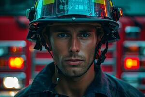 A man in a fireman's helmet photo