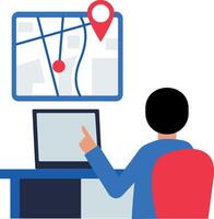 A flat style icon of a character tracking delivery location vector