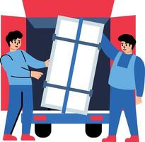 Truck loading characters icon in flat style vector