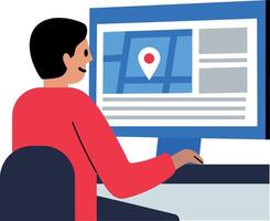 A flat style icon of a character doing online tracking of delivery location vector