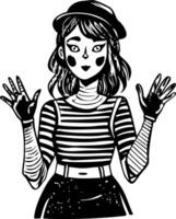 Mime girl character illustration in vintage style vector