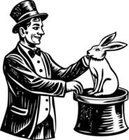 Sketchy illustration of a character performing rabbit magic trick vector