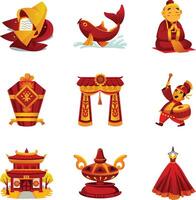 Bundle of Chinese New Year Traditions Flat Illustrations vector