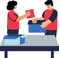 Workers packing items, flat style icon vector