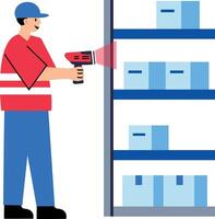 A character scanning products with a device, flat style icon vector