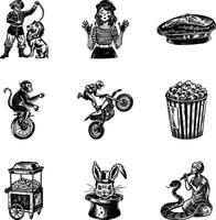 Bundle of Circus Characters Vintage Illustrations vector