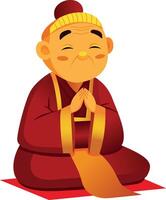 Praying asian monk character, flat style illustration vector