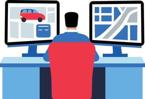 A character doing delivery tracking, flat style icon vector