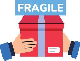 Fragile package holding in hands, flat style icon vector