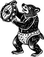 Dancing bear with a drum, vintage style illustration vector