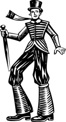 Vintage character illustration of a stilt walker
