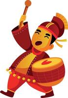 Chinese character enjoying drumbeat, flat style illustration vector