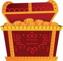 Chinese treasure chest with open lid, flat style illustration vector
