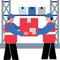 Warehouse team working together, flat style icon vector