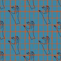 pattern of outlined hands on blue orange grid background vector