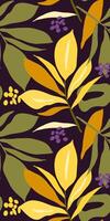 Tropical foliage seamless textile pattern with leaves and berries design vector