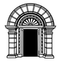 Ornate classical archway with columns and detailed carvings depicting historical architecture vector