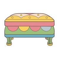 Colorful vintage ottoman with button tufted fabric design in soft pastel hues vector