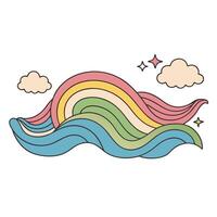 Colorful abstract wave and rainbow with clouds and stars in pastel tones vector