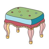 Colorful vintage ottoman with patterned cushion and curved legs vector