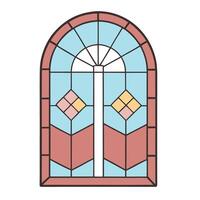 Colorful stained glass window with geometric patterns in arched design vector