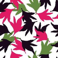 Abstract leaf pattern with pink, green, black nature inspired repetition, textile design vector