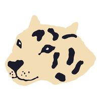snow leopard face artwork stylized predatory expression with black spots on beige background vector