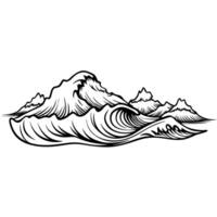 abstract mountain and ocean waves drawing in black line art illustration vector