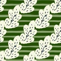 Leafy pattern on green and white striped background modern botanical abstract design vector
