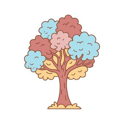 tree with colorful foliage whimsical illustration, nature theme, fantasy landscape element