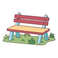 wooden park bench with grass patches in outdoor setting vector